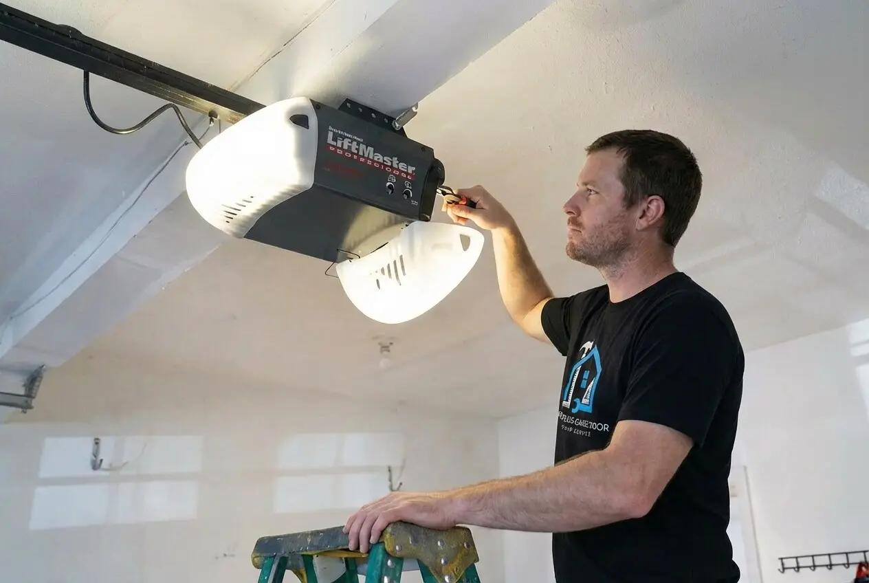 Expert repairing a LiftMaster garage door opener