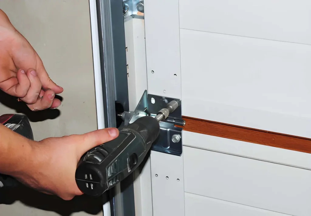 Detailed view of Garage Door Installation showcasing rollers, tracks, and alignment