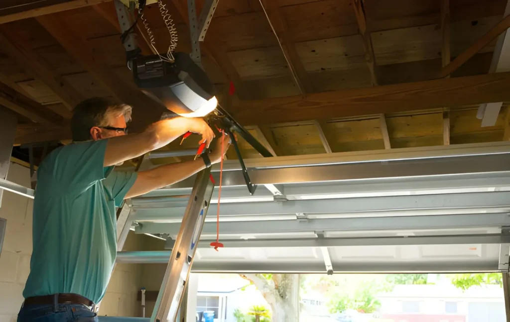 Technician performing Garage Door Opener Repair on residential motor unit