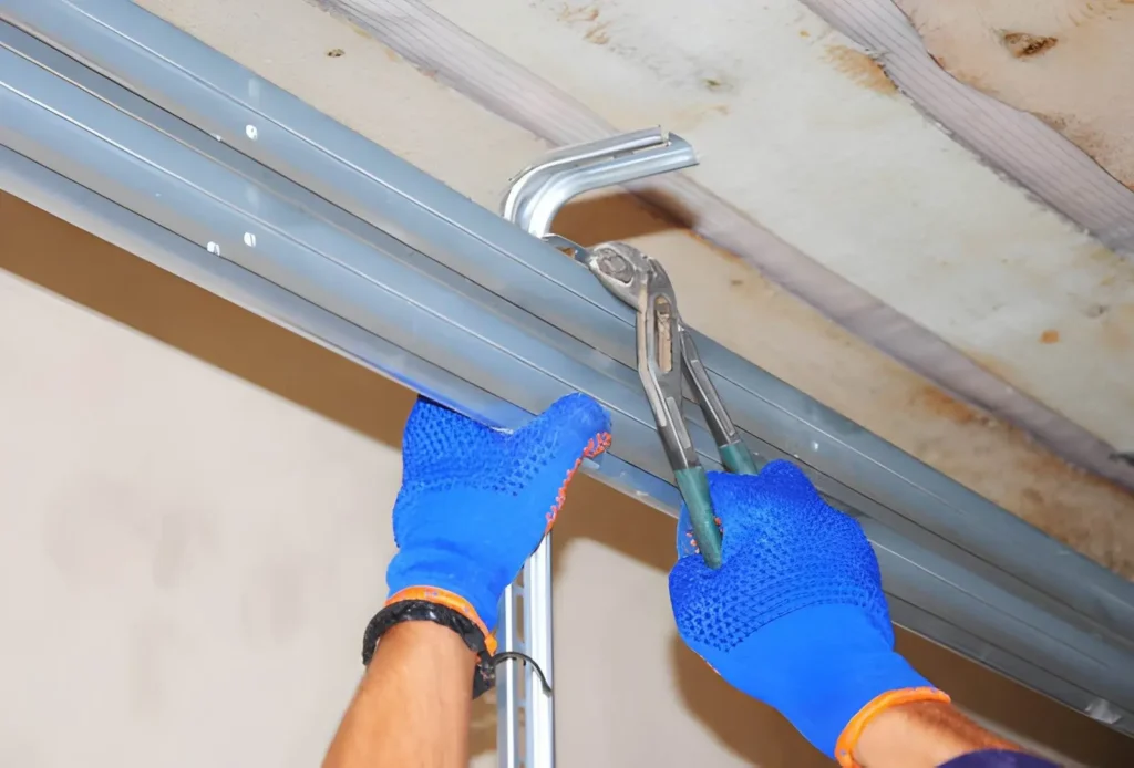 Technician performing Emergency Garage Door Repair on broken torsion spring system
